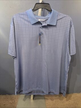 Haggar XL Men's Light Blue Grid-Pattern Quick Dry UPF Performance Polo